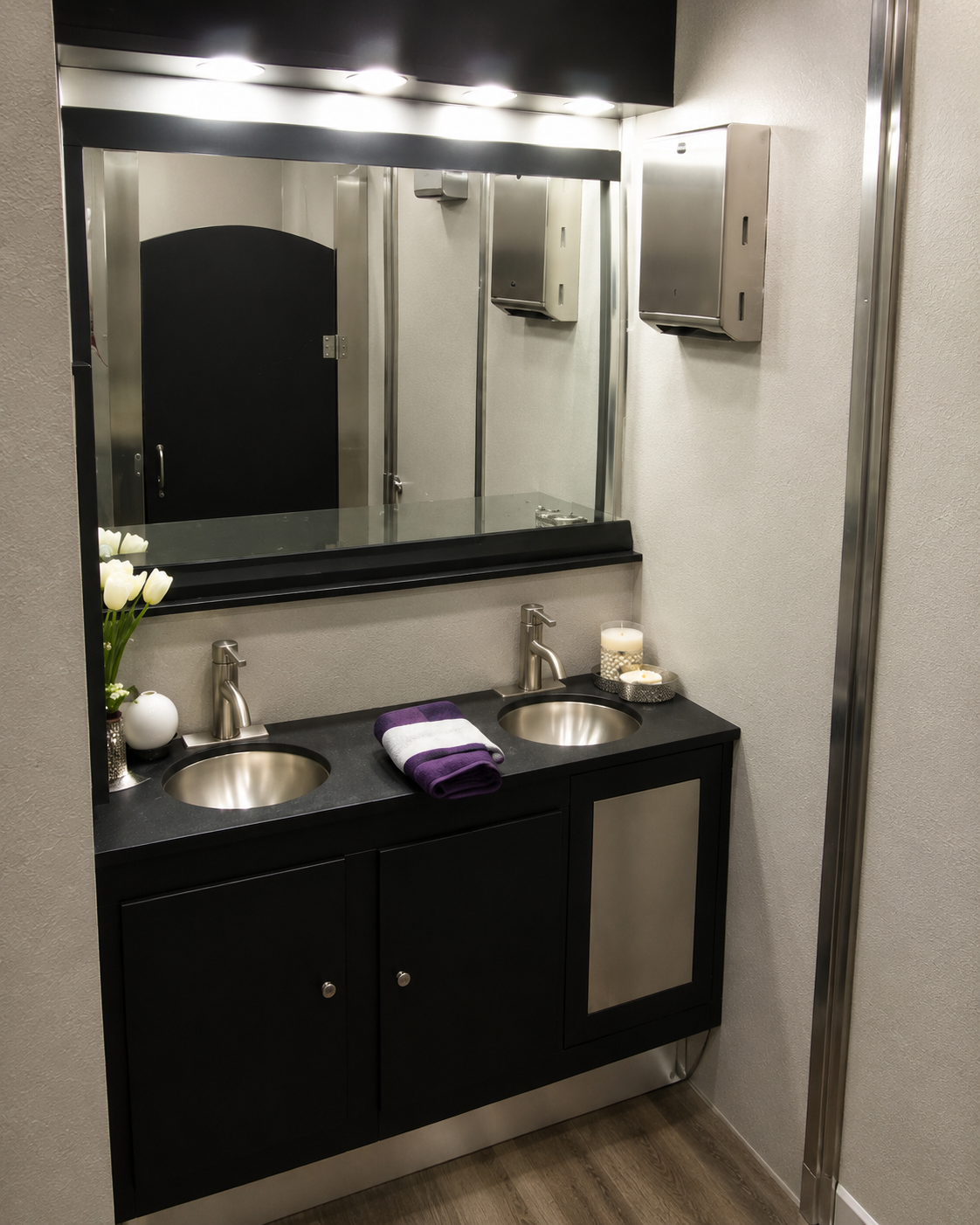 Modern 8 Station restroom trailer interior