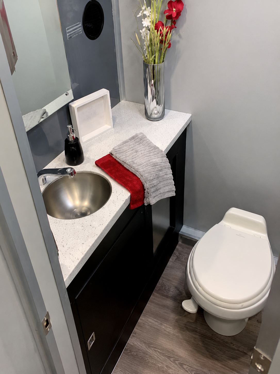 4 Stall 4 Station restroom trailer interior